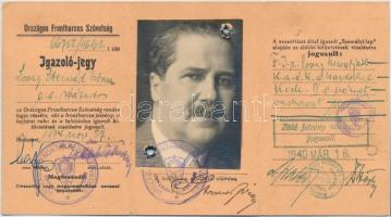1940 Lovag előnevű férfi fényképes frontharcos igazolványa