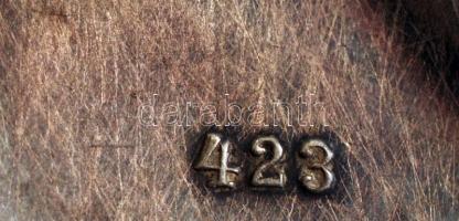 Szecessziós vitorlás ón tálca, "Abbazia" felirattal, hibás, 20×13,5 cm