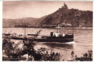 Braubach, Rhein mit Marksburg, steamship (EK)