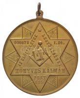 DN "Könyves Kálmán - Az előítéletek legyőzéséhez - 1872.I.24." Szabadkőműves Páholy aranyozott Br érme füllel (53mm) T:2 Hungary ND "Coloman the Learned - For overcoming of prejudices" freemason gilt Br medallion with ear (53mm) C:XF