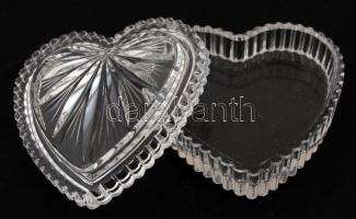 Ajkai kristály szív alakú bonbonier, metszett, hibátlan, 8x8 cm