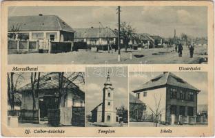 Marcelháza (Marcelkeszi), utca, Ifj. Czibor üzletház, iskola / street, shop, school (EK)