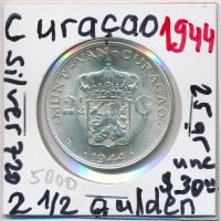 Curacao 1944. 2-1/2G Ag "Vilma" T:1-,2 Curacao 1944. 2-1/2 Gulden Ag "Wilhelmina" C:AU,XF