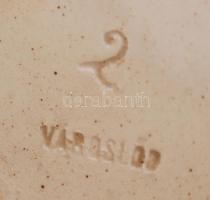 Városlődi tál, kézzel festett, jelzett, máz hibákkal, 35×23 cm