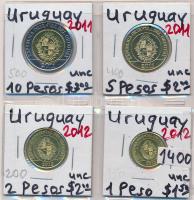 Uruguay 2011. 5P + 10P + 2012. 1P + 2P T:1,1- Uruguay 2011. 5 Pesos + 10 Pesos + 2012. 1 Peso + 2 Pesos C:UNC,AU