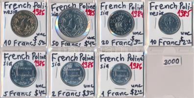 Francia-Polinézia 1984. 20Fr + 1985. 10Fr + 50Fr + 1986. 1Fr + 2Fr + 5Fr + 10Fr T:1-,2 French Polynesia 1984. 20 Francs + 1985. 10 Francs + 50 Francs + 1986. 1 Franc + 2 Francs + 5 Francs + 10 Francs C:AU,XF