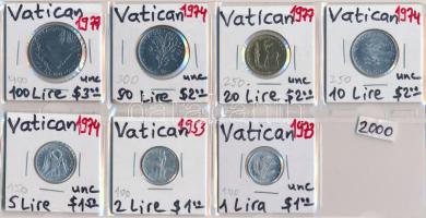 Vatikán 1953. 2L + 1973. 1L + + 1974. 5L + 10L + 50L + 1977. 20L + 100L T:1,1-,2 Vatican 1953. 2 Lire + 1973. 1 Lira + + 1974. 5 Lire + 10 Lire + 50 Lire + 1977. 20 Lire + 100 Lire C:UNC,AU,XF