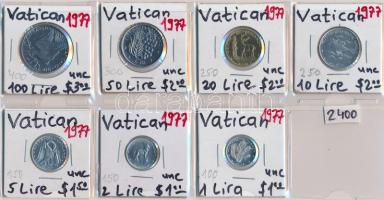 Vatikán 1977. 1L + 2L + 5L + 10L + 20L + 50L + 100L T:1,1- Vatican 1977. 1 Lira + 2 Lire + 5 Lire + 10 Lire + 20 Lire + 50 Lire + 100 Lire C:UNC,AU