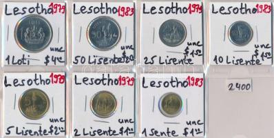 Lesotho 1979. 2L + 5L + 25L + 1L + 1983. 1s + 10L + 50L T:1,1- Lesotho 1979. 2 Lisente + 5 Lisente + 25 Lisente + 1 Loti + 1983. 1 Sente + 10 Lisente + 50 Lisente T:UNC,AU