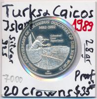 Turks- és Caicos-szigetek 1989. 20C Ag "Amerika felfedezésének 500. évfordulója" T:PP Turks & Caicos Islands 1989. 20 Crown Ag "500th Anniversary - Discovery of America" C:PP