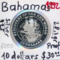 Bahamák 1992. 10$ Ag "Az Újvilág felfedezése" T:PP Bahamas 1992. 10 Dollars Ag "Discovery of the New World" C:PP