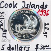 Cook-szigetek 1996. 5$ Ag "Tainui Catamaran" T:PP Cook Islands 1996. 5 Dollars Ag "Tainui Catamaran" C:PP