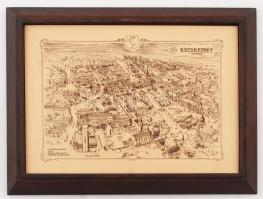 Balanyi Károly: Kecskemét, nyomtatott kép fa keretben, 30x38 cm