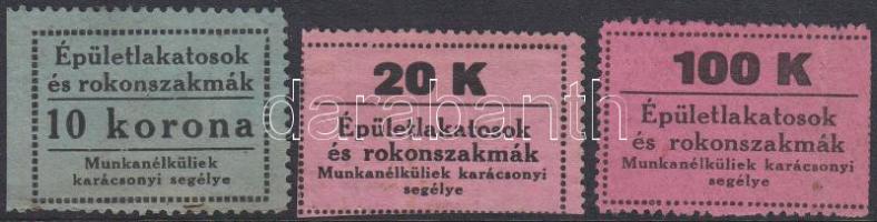 ~1920-1930. 10K + 20K + 100K "Épületlakatosok és rokonszakmák - munkanélküliek karácsonyi segélye" T:I,II