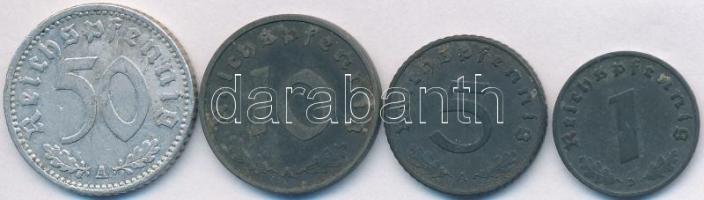 Német 3. Birodalom 1940A 5pf Zn + 1941D 1pf Zn + 1943A 10pf Zn + 50Pf Al T:2,2- German Third Reich 1940A 5 Pfennig Zn + 1941D 1 Pfennig Zn + 1943A 10 Pfennig Zn + 50 Pfennig Al C:XF,VF