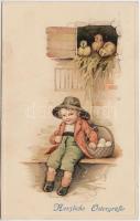 Easter, Chicken, boy, 3084/1. Emb. litho (small tear)