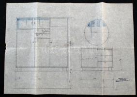 cca 1930 Bogár Béla építő- és iparművész tervrajza, 30x42cm