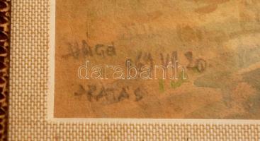 Vágó jelzéssel: Aratás, akvarell, papír, paszpartuban, üvegezett fa keretben, 28,5×22,5 cm