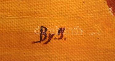 By. jelzéssel: Virág csendélet, olaj, vászon, üvegezett fa keretben, 37×27 cm