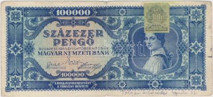 1945. 100.000P "kék", zöld "MNB" bélyeggel T:III,III-