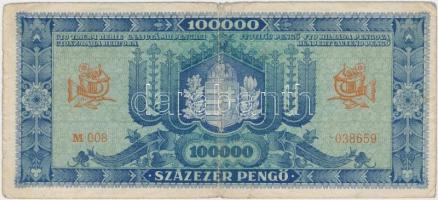 1945. 100.000P "kék", zöld "MNB" bélyeggel T:III,III-