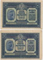 Olaszország/Velence/osztrák-magyar megszállás 1918. 10L (2x) T:III Italy/Venice/Austrian-Hungarian occupation 1918. 10 Lire (2x) C:F