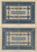 Olaszország/Velence/osztrák-magyar megszállás 1918. 10L (2x) T:III Italy/Venice/Austrian-Hungarian occupation 1918. 10 Lire (2x) C:F