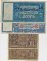 Német Birodalom 1908. 100M piros pecséttel + 1910. 100M zöld pecséttel + 1918. 20M (2x) T:III,III-
G...