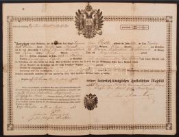 1862 Katonai elbocsájtó levél bánáti leglny részére, aki az olasz háborúkban is harcolt. (foszlásokkal) / Disarming warrant for soldier who fought in the Italy war (with some wears)