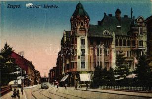 Szeged, Corso kávéház, villamos (vágott / cut)