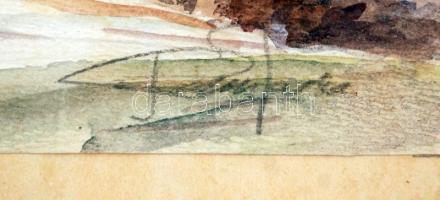 Olvashatatlan jelzéssel: Őszi táj, akvarell, papír, üvegezett fa keretben, 20×27,5 cm