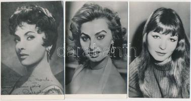 Vegyes színésznő fotók: Gina Lollobrigida, Sophia Loren, Marina Vlady, 14x9cm