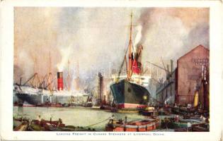 Liverpool Docks, Loading Freight in Cunard Steamers, steamship (EK)