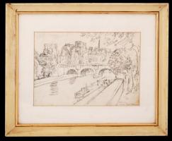 Szabó Vladimir (1905-1992): Paris 1959. Ceruza, papír, jelzett, üvegezett keretben, 22×30 cm / &lt;br/&gt;Vladimir Szabó (1905-1992): Paris 1959. Pencil, paper, signed, 22x30 cm