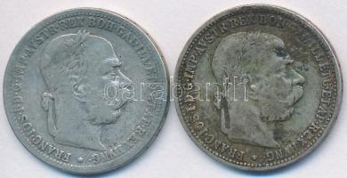 Ausztria 1893-1899. 1K Ag "Ferenc József" (2x) T:2-
Austria 1893-1899. 1 Corona Ag "F...