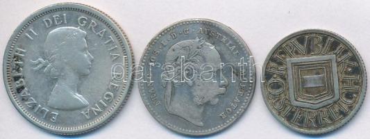 Vegyes: Ausztira 1869. 20kr Ag + 1925. 1/2Sch Ag + Kanada 1964. 25c Ag T:2-,3 ütésnyom
Mixed: Austri...