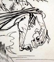 Zórád Ernő (1911-2004): Háború és béke. Tus, papír, jelzett, üvegezett keretben, 38×26 cm