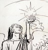 Zórád Ernő (1911-2004): Háború és béke. Tus, papír, jelzett, üvegezett keretben, 38×26 cm