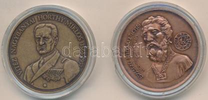 Fritz Mihály (1947-) 1988. "MÉE Alba Regia Szervezete 1988 - Államalapítónk halálának emlékezetére / Szent István 1038" Br emlékérem (42,5mm) + Bognár György (1944-) 1993. "Vitéz Nagybányai Horthy Miklós / Itthon hazai földben" Br emlékérem (42,5mm) T:1-,2