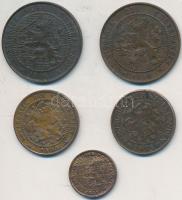 Hollandia 1900. 1c Br + 1905-1906. 2 1/2c Br (2x) + 1917. 1/2c Br + 1921. 1c Br T:2-,3
Netherlands 1...