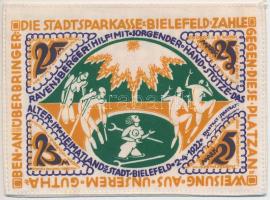 Németország / Weimari Köztársaság / Bielefeld 1922. 25M selyem városi szükségpénz bélyegzés nélkül T...