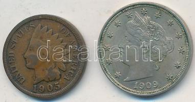 Amerikai Egyesült Államok 1905. 1c Br "Indián" + 1909. 5c Cu-Ni T:2,2-
USA 1905. 1 Cents B...