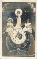 New Year, ladies, clock, Art Nouveau