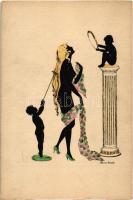 Erotic nude lady art postcard, silhouette, 3341. s: Manni Grosze (EK)