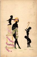 Erotic nude lady art postcard, silhouette, 3341. s: Manni Grosze (EK)