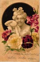 Lady, art postcard, Serie 367. No. 2. floral litho  (EK)