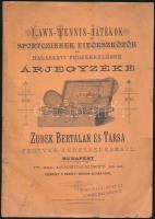 cca 1910-1920 Bp.IV., Zubek Bertalan és Társa Fegyverkereskedésének Lawn-Tennis-Játékok, sportcikkek, vívóeszközök és halászati felszerelésekre vonatkozó árjegyzéke ábrákkal illusztrálva, 36p