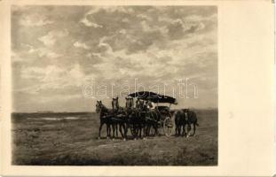 Hortobágy, haza a ménesből, szekér