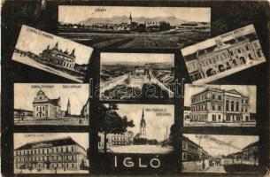 Igló, Színház és vigadó, Városháza, Gimnázium, Felső tér, Takarék pénztár / theatre, town hall, grammar school, square, bank (EK)