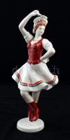 Hollóházi néptáncos lány, kézzel festett, jelzett, hibátlan, m:29 cm /Handpainted Hollóháza chinaware figure